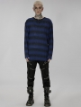 Black and Blue Gothic Punk Daily Wear Loose Stripe Sweater for Men