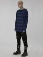 Black and Blue Gothic Punk Daily Wear Loose Stripe Sweater for Men