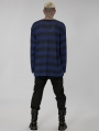 Black and Blue Gothic Punk Daily Wear Loose Stripe Sweater for Men