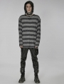 Black and Gray Gothic Punk Daily Wear Loose Stripe Sweater for Men