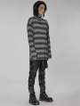 Black and Gray Gothic Punk Daily Wear Loose Stripe Sweater for Men