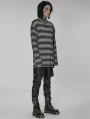 Black and Gray Gothic Punk Daily Wear Loose Stripe Sweater for Men