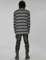 Black and Gray Gothic Punk Daily Wear Loose Stripe Sweater for Men