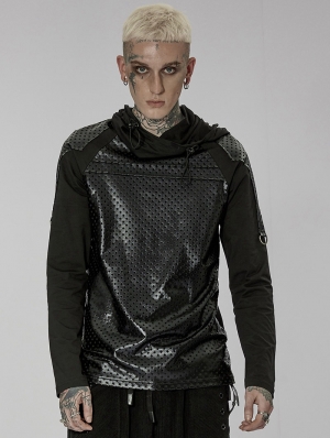 Dark Gothic Punk Daily Wear Long Sleeve Hooded T-Shirt for Men