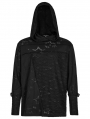 Black Gothic Daily Punk Long Sleeve Hooded T-Shirt for Men