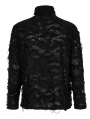 Black Gothic Punk Ragged High Collar Long Sleeve Pullover T-Shirt for Men