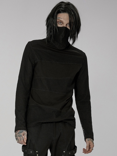 Black Gothic One-Piece Masked Long Sleeve T-Shirt for Men
