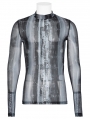Black and Gray Gothic Post Apocalyptic Tight Gauze T-Shirt for Men