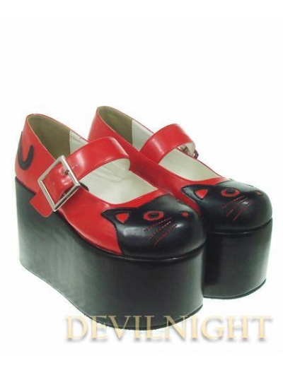 Red/Black Cat Pattern Sweet Lolita Platform Shoes