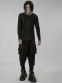Black Gothic Knitted Printed Slim Fit Long Sleeve T-Shirt for Men