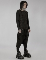 Black Gothic Knitted Printed Slim Fit Long Sleeve T-Shirt for Men