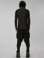 Black Gothic Knitted Printed Slim Fit Long Sleeve T-Shirt for Men