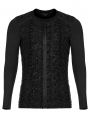Black Gothic Knitted Printed Slim Fit Long Sleeve T-Shirt for Men
