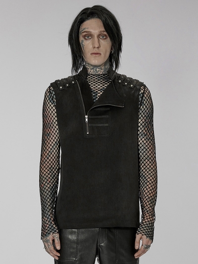 Black Gothic Punk Asymmetric Zipper Handsome Vest for Men