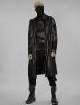 Men's Black Gothic Punk Long Coat with Detachable Hollow Out Sleeves