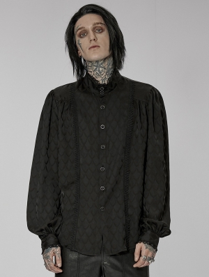 Black Vintage Gothic Dragon Scale Jacquard Long Sleeve Shirt for Men