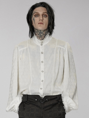 White Vintage Gothic Dragon Scale Jacquard Long Sleeve Shirt for Men