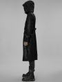 Black Gothic Punk Printing Stand Collar Long Hooded Coat for Men