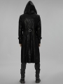 Black Gothic Punk Printing Stand Collar Long Hooded Coat for Men