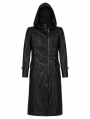 Black Gothic Punk Printing Stand Collar Long Hooded Coat for Men