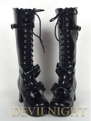 Black/White Sweet Bow Lolita High Heel Boots