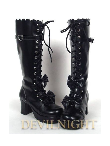 Black/White Sweet Bow Lolita High Heel Boots - Devilnight.co.uk