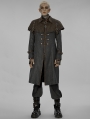 Gray and Coffee Gothic Punk Post Apocalyptic Fake Two-Piece Long Jacket for Men
