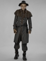 Gray and Coffee Gothic Punk Post Apocalyptic Fake Two-Piece Long Jacket for Men