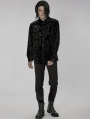 Black Vintage Loose Gothic Print Long Sleeve Velvet Shirt for Men