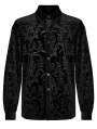 Black Vintage Loose Gothic Print Long Sleeve Velvet Shirt for Men