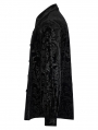 Black Vintage Loose Gothic Print Long Sleeve Velvet Shirt for Men