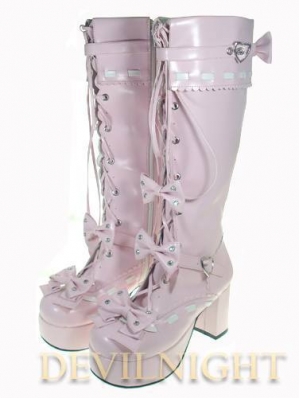 Pink/Black/Red/White Sweet Lolita High Heel Boots With Bows and Buckles