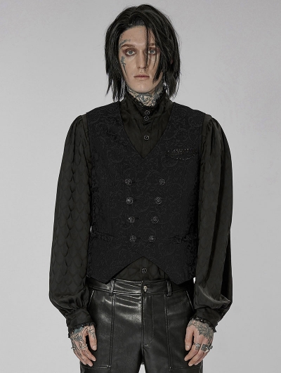 Black Vintage Gorgeous Double Breasted Jacquard Gothic Vest for Men