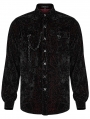 Black and Red Gothic Punk Daily Velvet Shirt with Detachable Chain for Men