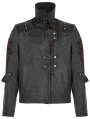 Gray and Coffee Gothic Punk Rivets Post Apocalyptic Style Short Jacket for Men