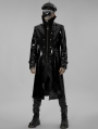Black Gothic Punk Double Stand Collar Patent Leather Long Coat for Men