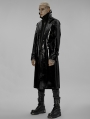 Black Gothic Punk Double Stand Collar Patent Leather Long Coat for Men