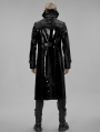 Black Gothic Punk Double Stand Collar Patent Leather Long Coat for Men