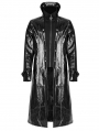 Black Gothic Punk Double Stand Collar Patent Leather Long Coat for Men