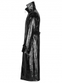 Black Gothic Punk Double Stand Collar Patent Leather Long Coat for Men