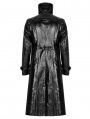 Black Gothic Punk Double Stand Collar Patent Leather Long Coat for Men