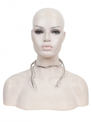 Silver Gothic Punk Snake Choker Necklace