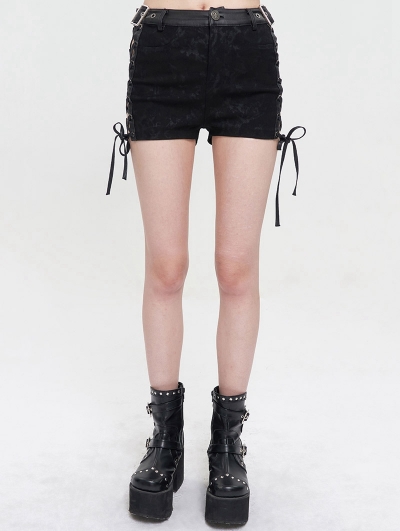 Black Gothic Punk Side Lace-Up Hot Short Pants for Women