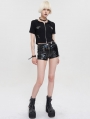 Black Gothic Punk Zip Faux Leather Hot Pants for Women