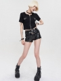 Black Gothic Punk Zip Faux Leather Hot Pants for Women