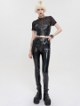 Black Gothic Punk Long Slim PU Leather Pants for Women