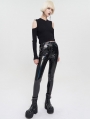 Black Gothic Punk Long Slim PU Leather Pants for Women