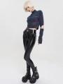 Black Gothic Punk Long Slim PU Leather Pants for Women