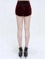 Red Gothic Vintage Lace Appliqued Velvet Shorts for Women