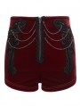 Red Gothic Vintage Lace Appliqued Velvet Shorts for Women